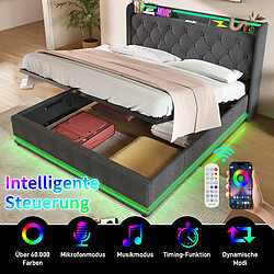 Avis Blossom Paris Lit capitonné double, LED 360°, bouton/App/télécommande, 140*200 cm, lin gris, lit hydraulique, tête avec USB Type-C
