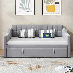 Avis Blossom Paris Lit capitonné canapé-lit 2-en-1 multifonction 90x180x190, gris clair velours, avec prise et poche de rangement