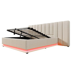Acheter Blossom Paris Lit capitonné 160×200, double avec rangement, App Control LED et USB-C, cadre avec lattes, lin, beige, sans matelas ni table de nuit