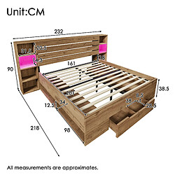 Blossom Paris Lit en bois massif double 160×200, ensemble avec rangement, LED et tête avec USB C et tiroirs, cadre avec lattes bois, chêne