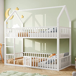 Blossom Paris Lit superposé enfant 90x200, lit double métallique, lit familial, avec escalier, design loft, lit inférieur avec petite porte, blanc