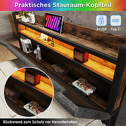 Acheter Blossom Paris Lit capitonné avec USB Type-C, tête avec rangement, LED et tiroirs, simple 90 x 200 avec rangement, cadre métallique avec lattes, gris