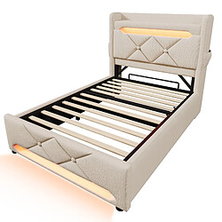 Acheter STILVORA Lit rembourré 90×200 cm en lin beige avec rangement hydraulique, LED 360° et tête de lit avec ports USB/Type-C