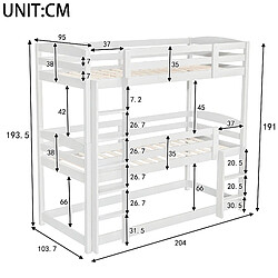 Acheter Blossom Paris Lit superposé, 90*200cm, simple taille bois triple lit superposé pour enfants, sans matelas, blanc