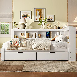 Avis Blossom Paris Daybed, 140 x 200 cm, canapé-lit, lit de jour avec deux tiroirs, avec prise et 2 ports USB, lit avec lattes, panneau de particules, blanc