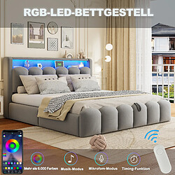 Acheter Blossom Paris Lit capitonné 180x200, fonction rangement hydraulique et tête avec rangement, double, velours, ports USB/Type-C, LED, design pétale, gris