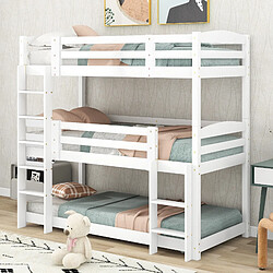 Blossom Paris Lit superposé, 90*200cm, simple taille bois triple lit superposé pour enfants, sans matelas, blanc pas cher