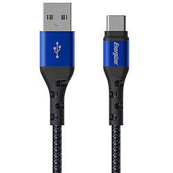 ENERGIZER Câble de Charge et de Données USB-A vers USB-C en Nylon Tressé 2m Anti-nœud Bleu