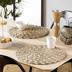 Avis Douceur D'Interieur Set de Table Rond en Paille Nala 38cm Naturel & Blanc