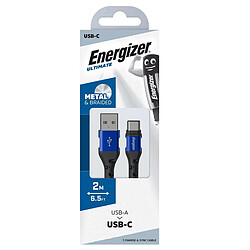 ENERGIZER Câble de Charge et de Données USB-A vers USB-C en Nylon Tressé 2m Anti-nœud Bleu pas cher