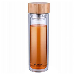 Alpina Bouteille d'eau en Verre Borosilicate 450ml Double Paroi avec Filtre à Thé Transparent