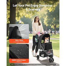Avis Vevor Poussette chien pliable 16kg, 3 roues, freins arrière, fenêtres maille, petit
