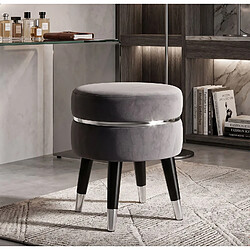 Mauro Ferretti Tabouret rond en tissu gris avec pieds en bois ø 35 x 40,5 cm pas cher