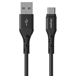 ENERGIZER Câble de Charge et de Données USB-A vers USB-C en Nylon Tressé 2m Anti-nœud Noir
