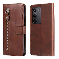 Étui Pour OPPO A5 4G/5G Fermeture éclair Housse de protection Supports de fente pour carte Cuir Marron