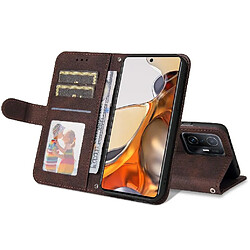 Acheter Étui Pour Xiaomi 11T Longue sangle Supports de fente pour carte Antichoc Sangle courte Portefeuille Marron