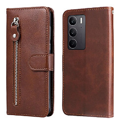 Étui Pour OPPO A5 4G/5G Fermeture éclair Housse de protection Supports de fente pour carte Cuir Marron