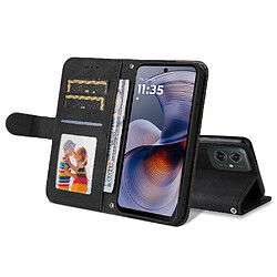 Avis Flip Étui Pour Motorola Moto G55 5G Portefeuille Antichoc Longue sangle Sangle courte Supports de fente pour carte Noir