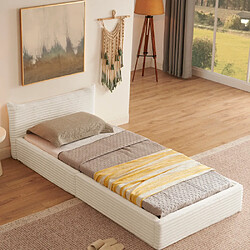 modfu Lit enfant 90x200 cm, lit simple, en tissu, beige