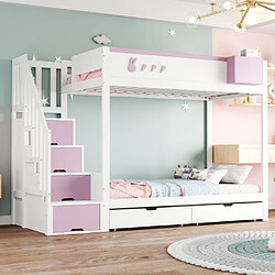modfu Lit superposé 90x200 cm avec tiroirs, en bois, rose