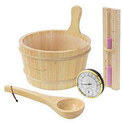 LuxeBath Lot de 4 accessoires pour sauna seau 4,5 L louche thermo-tygromètre et sablier