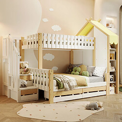 modfu Lit superposé 90x200 cm avec 2 tiroirs, en pin, blanc