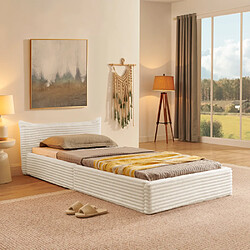 modfu Lit enfant 90x200 cm, lit simple, en tissu, beige