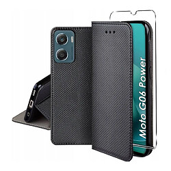 Htdmobiles Housse etui portefeuille avec coque interieure en silicone pour Motorola Moto G06 / G06 Power + film ecran - NOIR MAGNET