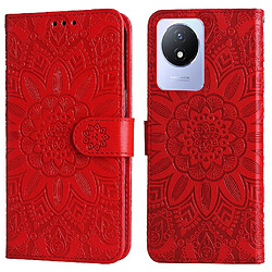 Acheter Étui Pour VIVO Y02 4G Housse de protection Cuir Fentes pour cartes Flip Rouge
