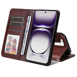 Acheter Flip Étui Pour OPPO Reno 12 5G Couverture rabotant Fermeture magnétique Découpes précises Fentes pour cartes Marron