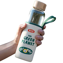 Line Friends BT21 Gourde en Verre 500ml Réutilisable Motif CHIMMY avec Étui Blanc / Vert