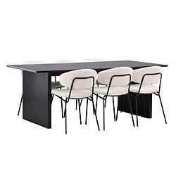 Paris Prix Ensemble Table à Manger & 6 Chaises Vail & Chico 200cm Blanc Crème & Noir