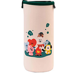Line Friends BT21 Gourde en Verre 500ml Réutilisable Motif OUTDOOR LIFE avec Étui Blanc / Vert pas cher