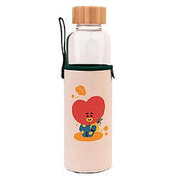 Line Friends BT21 Gourde en Verre 500ml Réutilisable Motif TATA avec Étui Blanc / Vert
