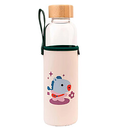 Line Friends BT21 Gourde en Verre 500ml Réutilisable Motif MANG avec Étui Blanc / Vert