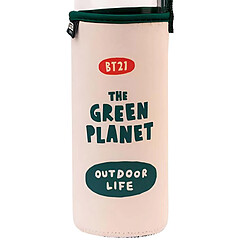 Line Friends BT21 Gourde en Verre 500ml Réutilisable Motif OUTDOOR LIFE avec Étui Blanc / Vert