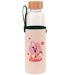 Line Friends BT21 Gourde en Verre 500ml Réutilisable Motif COOKY avec Étui Blanc / Vert