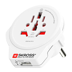 Skross Adaptateur Chargeur de Voyage USB Monde vers Europe 2 / 3 poles Blanc