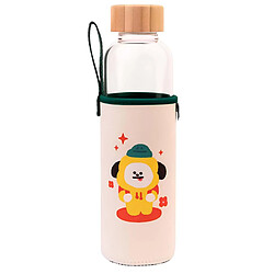 Line Friends BT21 Gourde en Verre 500ml Réutilisable Motif CHIMMY avec Étui Blanc / Vert