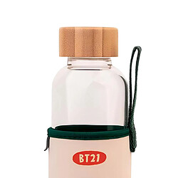 Line Friends BT21 Gourde en Verre 500ml Réutilisable Motif TATA avec Étui Blanc / Vert
