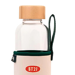 Line Friends BT21 Gourde en Verre 500ml Réutilisable Motif SHOOKY avec Étui Blanc / Vert