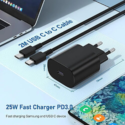 Avis Chargeur Rapide 25W + câble 2m USB-C, Pour Samsung et Compatible Tous Smartphones USB-C - Noir