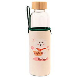 Line Friends BT21 Gourde en Verre 500ml Réutilisable Motif RJ avec Étui Blanc / Vert