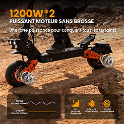 Trottinette électrique pour adultes TOFUN TF5pro 1200W*2 moteurs doubles 11" Pneus gonflables hors route E-ABS et freins à double disque à vitesse maximale de 60 km/h et autonomie maximale de 60 km