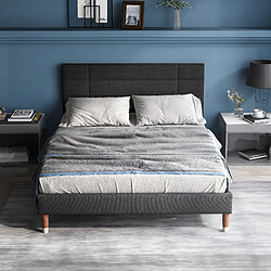 Avis STILVORA Lit rembourré en lin gris 140×200 cm avec sommier à lattes et tête de lit 8 cm