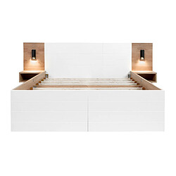 Acheter STILVORA Lit 180×200 cm en bois massif/MDF avec tiroirs, lampe de lecture orientable & USB, chêne clair/blanc