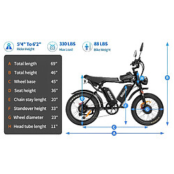 Vélo électrique - RIDSTAR Q20 PRO - Autonomie 200km - Double Moteur 2000W(2*1000W) - Batterie 52V 40Ah (2*20Ah)- Vitesse 55 km/h pas cher
