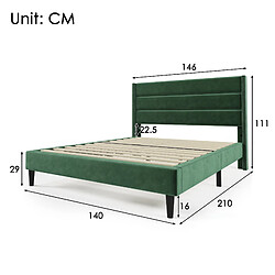 STILVORA Lit rembourré en velours vert 140×200 cm, tête de lit design & sommier à lattes inclus pas cher