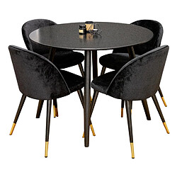 Paris Prix Ensemble Table de Repas & 4 Chaises en Velours Plaza & Velvet 100cm Noir