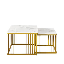 STILVORA Tables Basses en MDF avec plateaux effet marbre 60x60x45 + 45x45x40 cm, Blanc